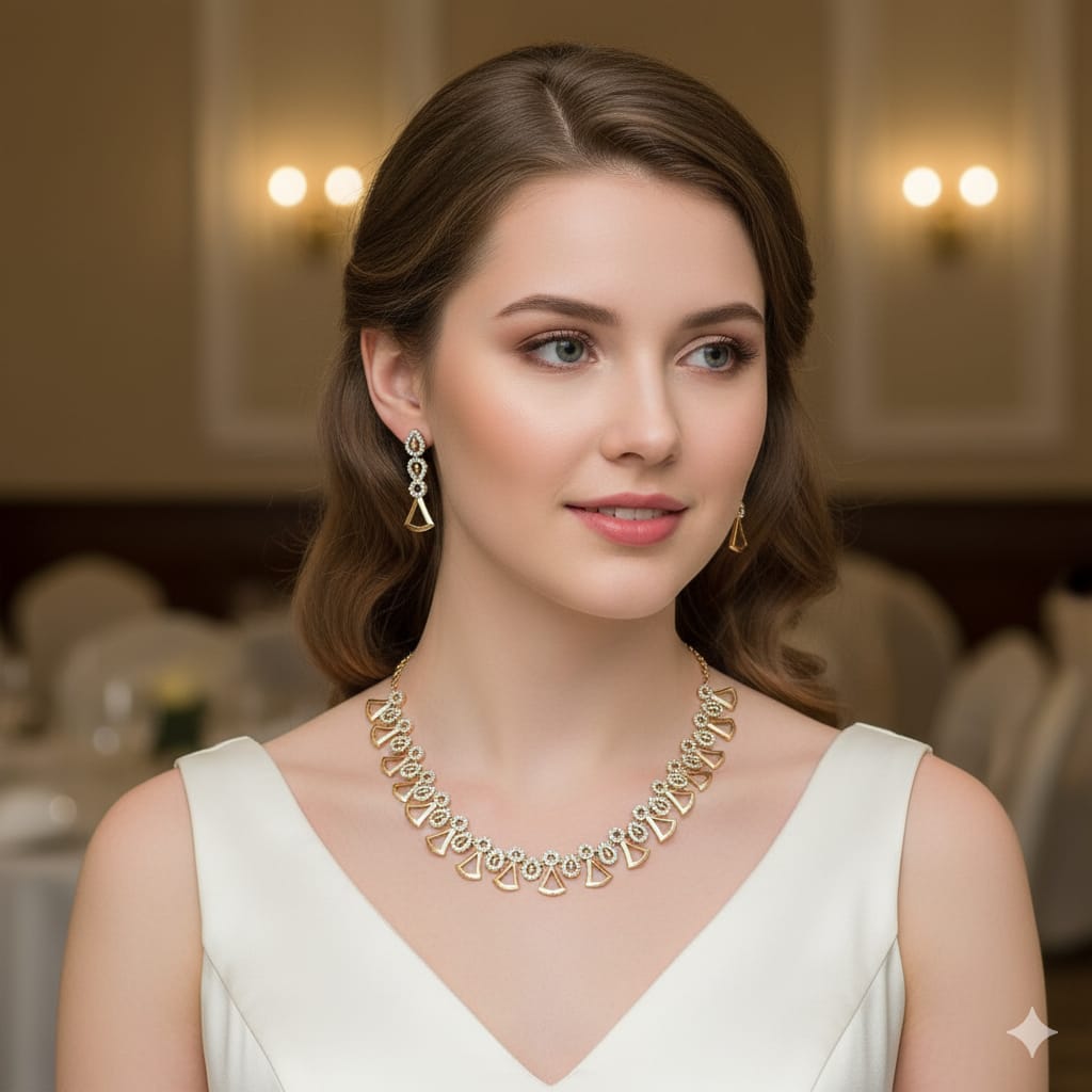 American Diamond Premium Quality Sleek Necklace With Earrings